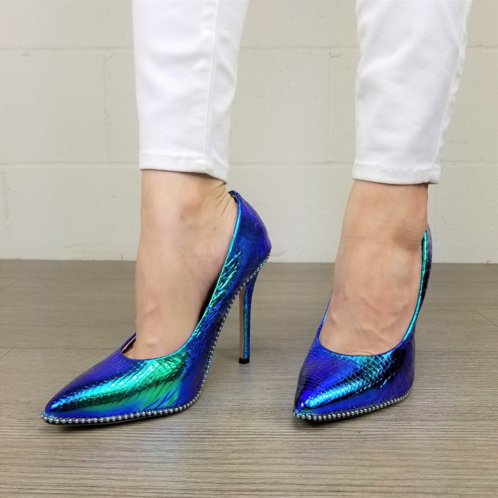 Mermaid Blue Green High Heel Pumps With Studs -Y - Picture 7 of 8